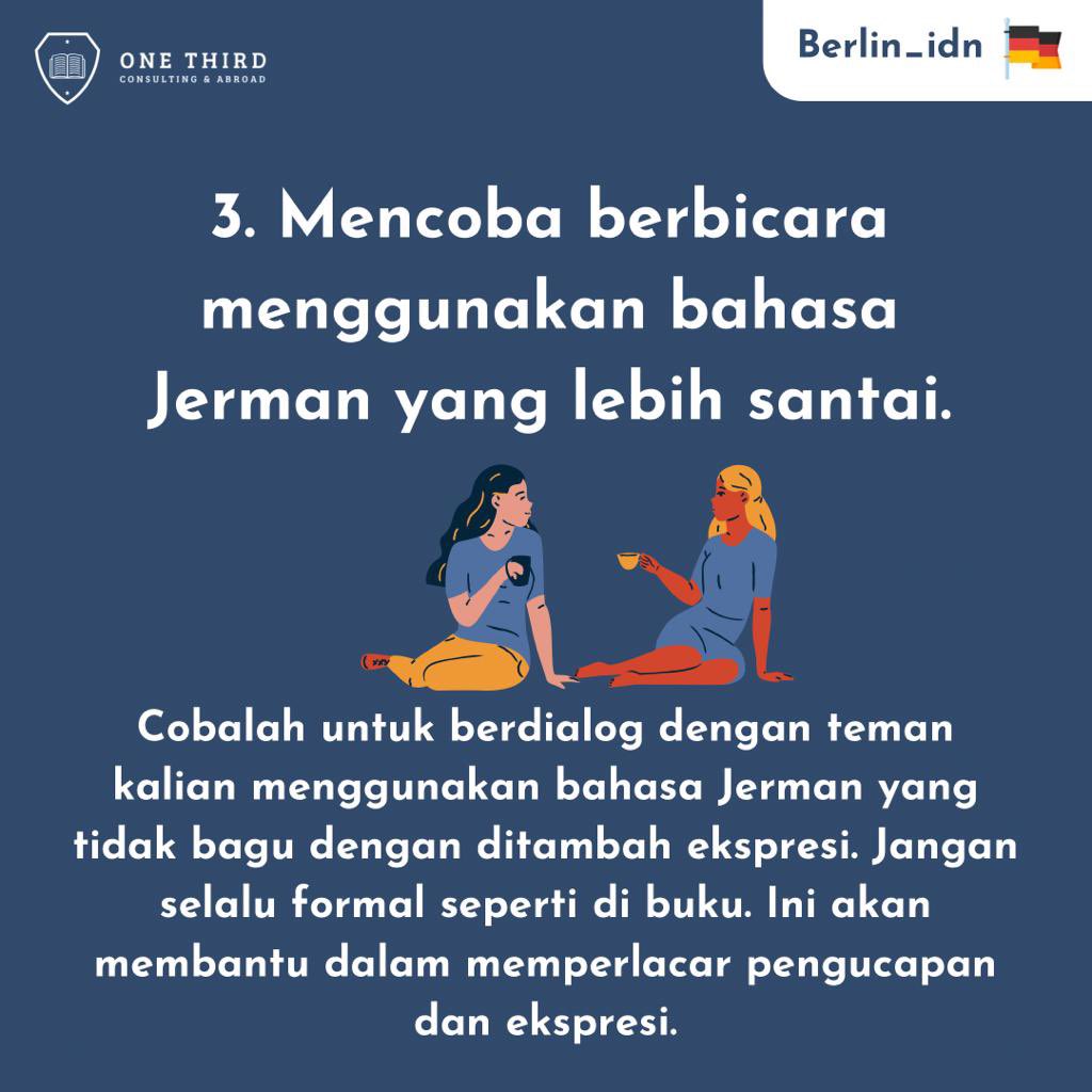 berlin_idn's tweet photo. Banyak banget nih sobat berlin yg konsultasi sama minlin yg bilang gini “kak, aku mau belajar bahasa Jerman yg cepet gimana ya?”, “yg cuma selesai satu bulan aja ada ga kak?”

Jawabannya ADA! Tapi minlin mau share tips lain untuk bisa belajar cepet bahasa Jerman nih, simak ya 😉 https://t.co/9iCD8CkTVL
