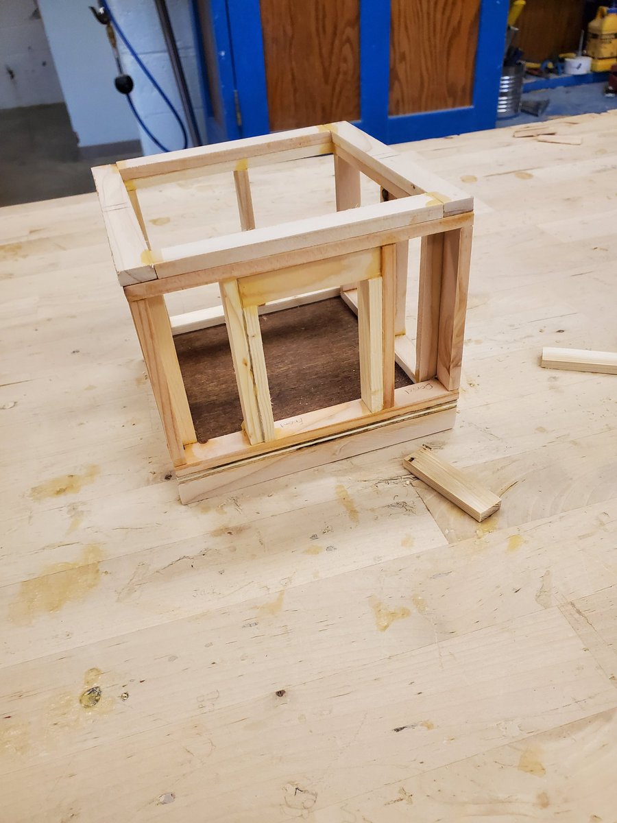 AWHS_IndTech's tweet photo. Construction Technology students working on their model dog houses. Learning basic stud layout as well as terminology for construction.  These models will become full size in a few weeks. https://t.co/ozNUpIZlxN