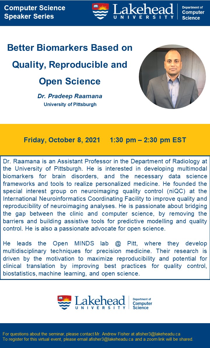 cs_lakehead's tweet photo. We have two invited speakers, Dr. Zhijing Jin from Max Planck Institute and Dr. Pradeep Reddy Raamana from University of Pittsburgh to give us their talks at the Graduate Seminar today. Join us! #university #researchdevelopment #computerscience https://t.co/v4LCr1dvg4