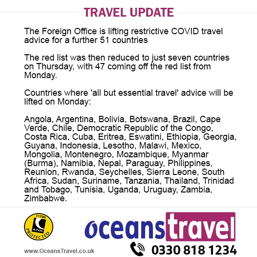 OceansTravel's tweet photo. The Latest travel update with Oceans Travel, the newest countries being taken off the Red List

#travelagency #news #covid_19 #covid #travel #VISA #foreignaffairs https://t.co/wqjC0gcBid