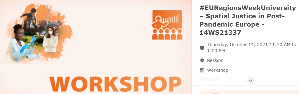 RSAEurope's tweet image. Registration is still open for @IMAJINE_h2020  workshop on &apos;Spatial Justice in Post-Pandemic Europe&apos; at #EURegionsWeekUniversity 14 October. Come &amp;amp; explore scenarios for future regional inequalities &amp;amp; spatial justice: eu.app.swapcard.com/event/eu-regio… #EURegionsWeek @WoodsZzp  @DrMattFinch