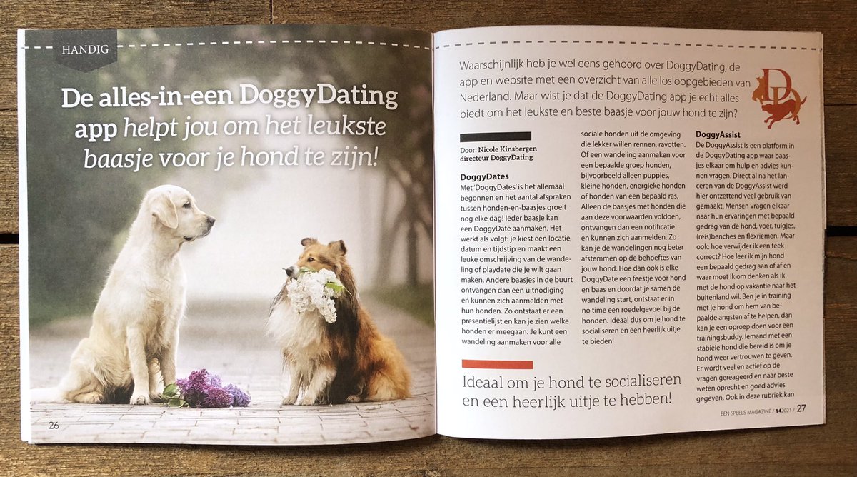 Zo gaaf, in het NDG magazine Speels, dat alle baasjes ontvangen wanneer ze hun hond laten registreren. Staat een werkelijk prachtig artikel over DoggyDating! Wat een geweldige promotie en erkenning 😃😃😃