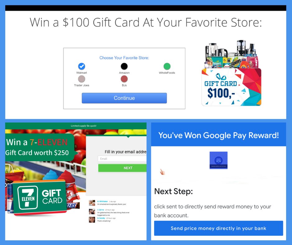 webshrinker's tweet image. Who doesn&apos;t love a free gift? Falling for these &quot;free gift card&quot; scams could do more damage than you think. Today&apos;s #PhishingFriday features fake websites from @Chase, @7eleven and @Google! buff.ly/3Amk98v