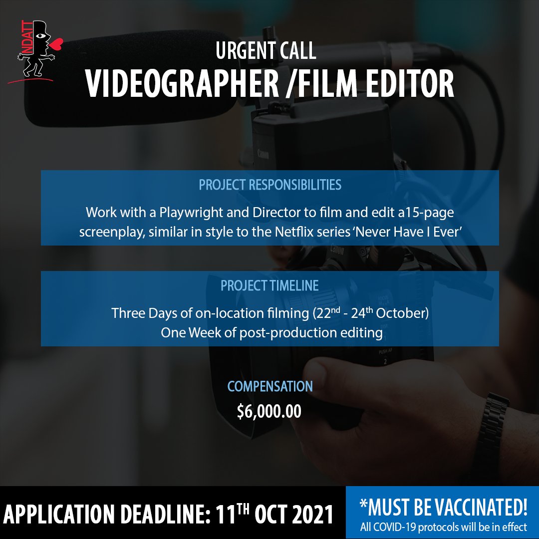 IamNDATT's tweet photo. ago
𝗖𝗔𝗟𝗟𝗜𝗡𝗚 𝗔𝗟𝗟 𝗙𝗜𝗟𝗠𝗠𝗔𝗞𝗘𝗥𝗦! 📣📣📣
The National Drama Association of T&amp;T is now accepting applications for a videographer/film editor for an exciting upcoming project!

CLICK HERE TO APPLY:
https://t.co/WAp5m6bMJX

WE LOOK FORWARD TO WORKING WITH YOU! https://t.co/P90KbTwDxb