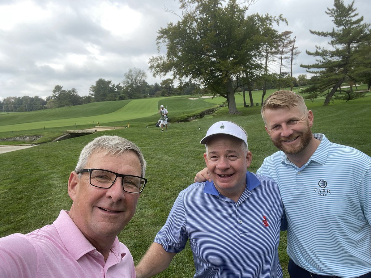 CarrGolfTravel's tweet photo. Fantastic day out with dear friends Slevin’s @usopengolf venue Merion Golf Club PA. one of the great golf courses in 🇺🇸 tough challenging test, immaculate but fair. Halved match with @stewalshdublin #meriongolfclub https://t.co/KjJ4cAF85u