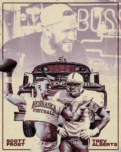 _willcompton's tweet photo. Later today a couple Husker legends will join me on the bus for next week’s pod. @coach_frost x @TrevAlberts 

Neither of them made Campus Legends on the new Madden like me so maybe they’re just as nervous https://t.co/hv0MOFQTP1
