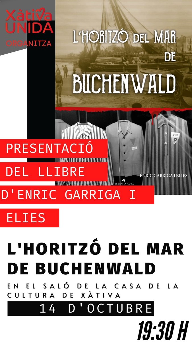 XativaUnida's tweet photo. El pròxim dijous 14, vos esperem en la Casa de la Cultura en la presentació d'aquest meravellós llibre. Podreu parlar directament amb l'autor, Enric Garriga, que ens explicarà tots els secrets que han envoltat la seua escriptura.

No s’ho podem perdre! https://t.co/wXn1J5soes