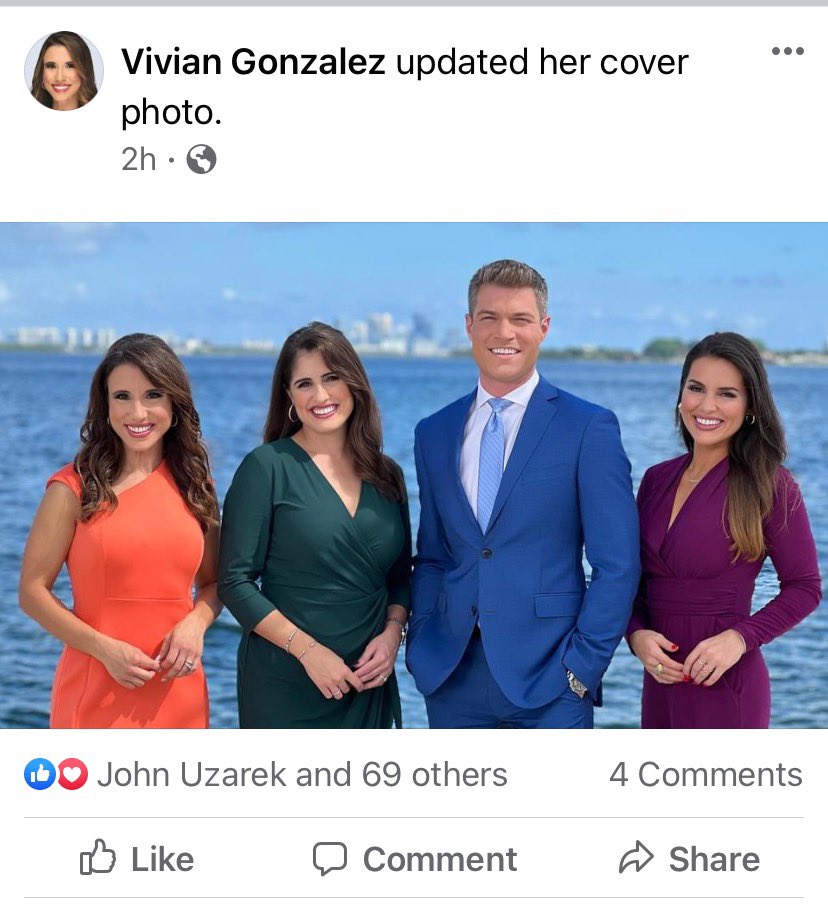 RobbinSimmons7's tweet photo. Congrats to my colleague @EthanCalloway7 on his promotion toM-F #TodayinFlorida anchor. @alexdearmaswsvn, @VanessaBorge & @VivianGonzalez7 round out the new team (thanks, Vic for the pic!) https://t.co/EdTFUgheNp