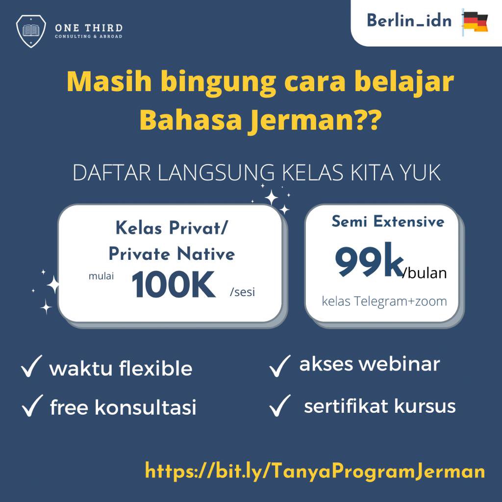 berlin_idn's tweet photo. Niat dan keseriusan untuk belajar pastinya harus kuat💪 Tidak ada yg mustahil kalau kita benar-benar taruh effort lebih untuk belajar bahasa Jerman! 

Nah, sobat berlin sudah siap belajar bahasa Jerman dan lakuin tips ini? Ditambah join kelas Intensive kamu pasti bisa wujudin! 😉 https://t.co/Wsv89DAa3H