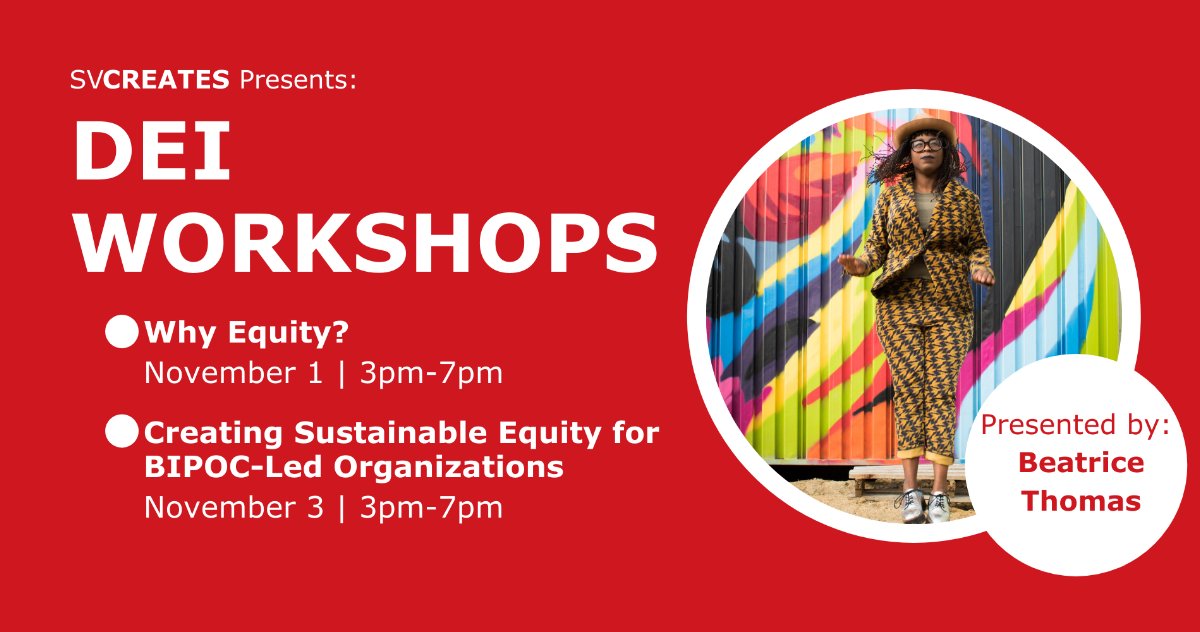 Register for upcoming #DEI workshops feat. Beatrice Thomas that will help build more welcome and belonging into organizations on November 1 and 3: 
➡️ Why Equity? 
bit.ly/3zYxxzJ
➡️ Creating Sustainable Equity for BIPOC-Led Orgs
bit.ly/3zXThvF
