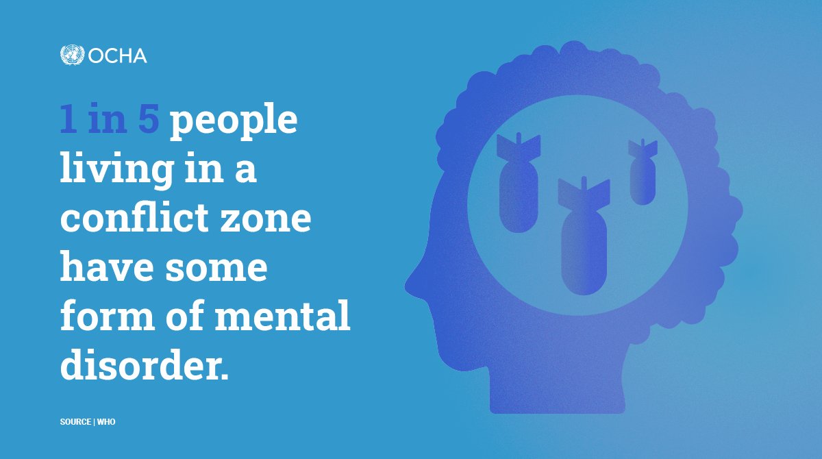 UNOCHA's tweet photo. According to @WHO, 1 in 5 people living in a conflict zone experience some form of mental disorder. 

Mental health and psycho-social support needs to be an essential part of humanitarian aid efforts.

#WorldMentalHealthDay https://t.co/KJ9D9mjtxF