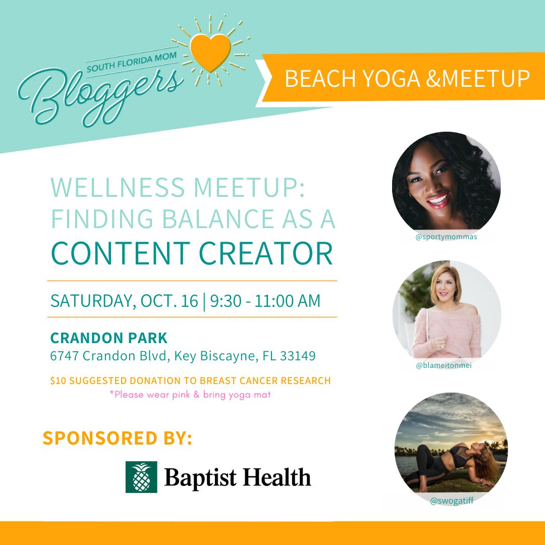 Live in South Florida? Join us for a Beach Yoga Wellness Meetup in honor of Breast Cancer Awareness. We'll be on Crandon Beach in Key Biscayne on Saturday, October 16th. Use this link to RSVP: eventbrite.com/e/sfl-mom-blog… #breastcancerawareness