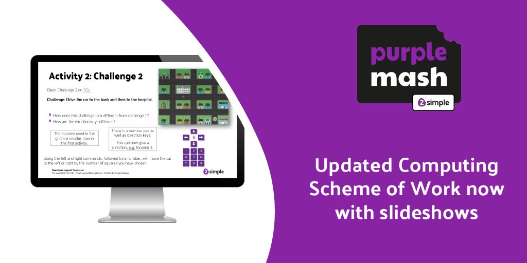 purpleMash's tweet photo. Have you seen the new Computing Scheme of Work yet? We've listened to feedback and updated it with loads more useful things, like slideshows with teacher notes and explainer videos. Take a look 💻✅ 👇👇
https://t.co/i1VhtkNnY0
#computingschemeofwork #primarycomputing https://t.co/OATNo4PM5R