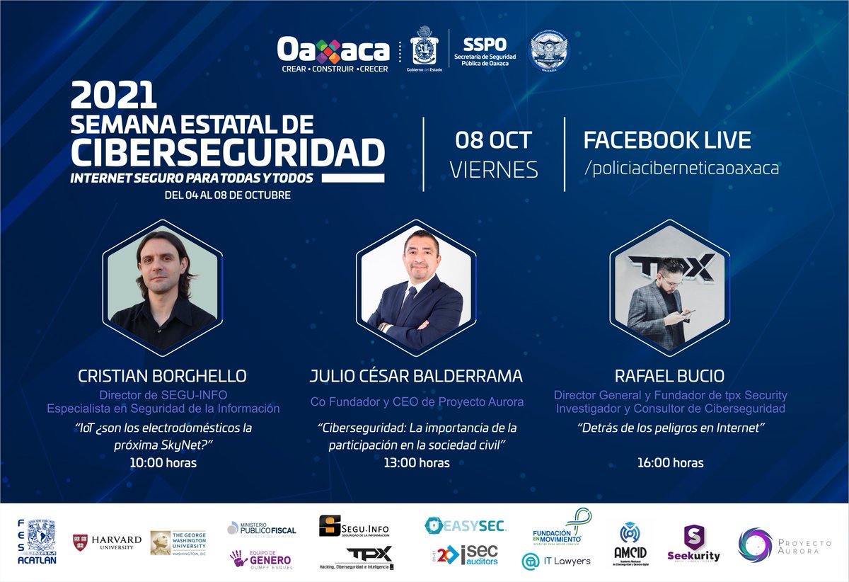 P_AuroraONG's tweet image. No te pierdas a nuestro Co-fundador y CEO de @P_AuroraONG
 @juliobalderrama en la #SemanaEstatalDeCiberseguridad2021

¡SUMATE!
📌Vía Facebook: facebook.com/policiaciberne…

#CyberSecMonth