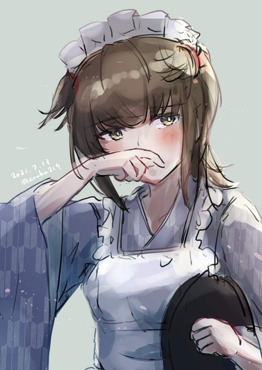 hatsuzuki (kancolle) 1girl wa maid solo tray japanese clothes apron alternate costume  illustration images