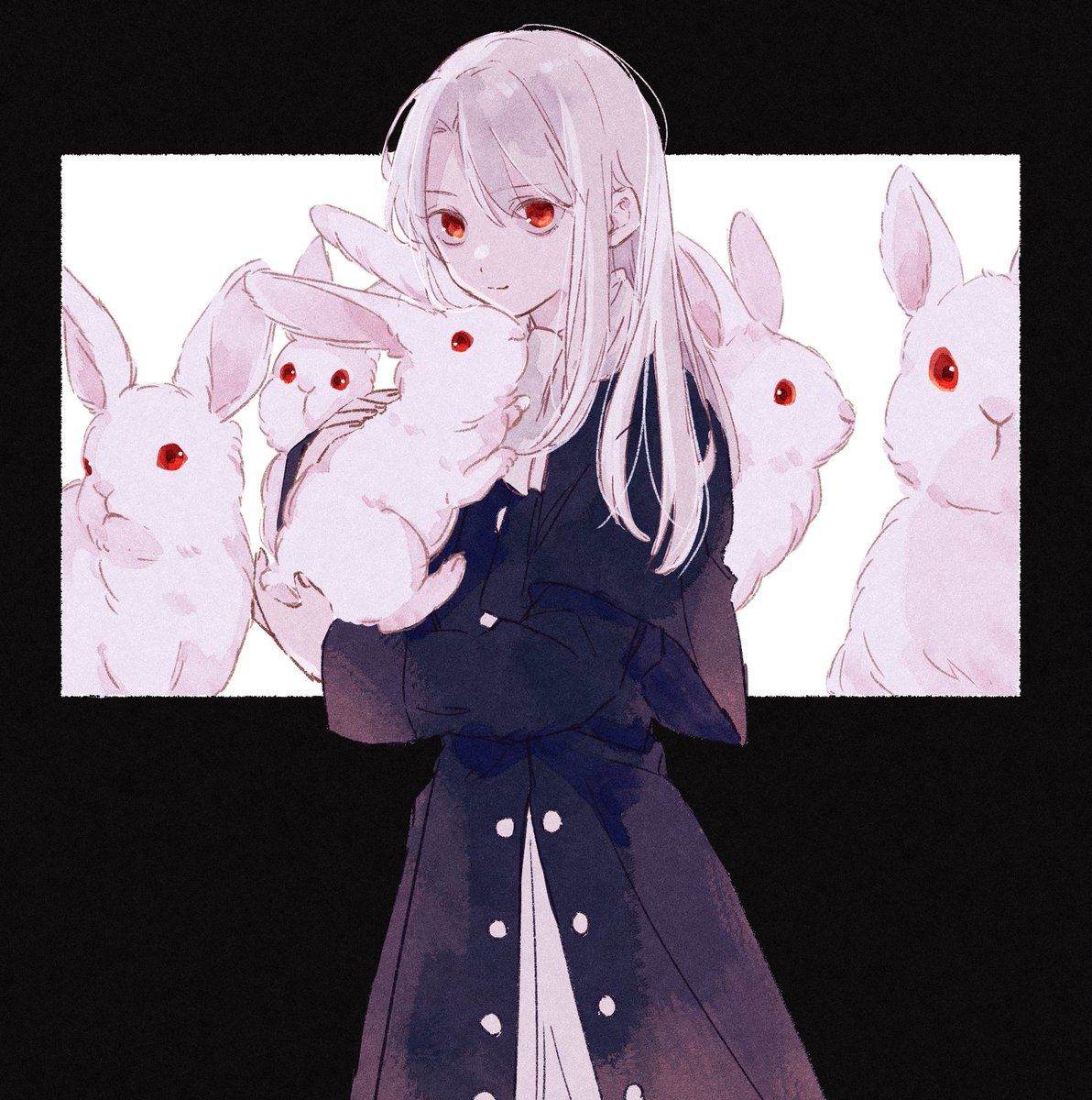 illyasviel von einzbern 1girl red eyes rabbit long hair white hair holding animal  illustration images