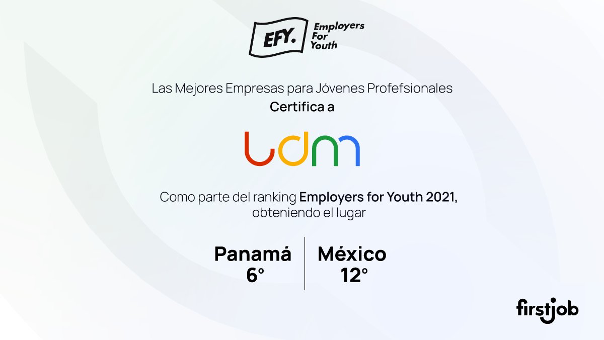 ¡En #LDM Seguimos celebrando! 🎊🎉 Hemos sido galardonados en México (12vo) y en Panamá (6to) en el estudio de EFY – Employers for Youth 2021, premio otorgado a las Mejores Empresas Para Jóvenes Profesionales. 

#ForwardThinkingMarketing 
#ThisIsLDM #EFY