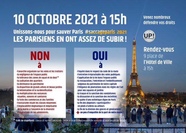 Dimanche 10 octobre, à partir de 15h sur la place de l’Hôtel de Ville à Paris.

#SaccageParis