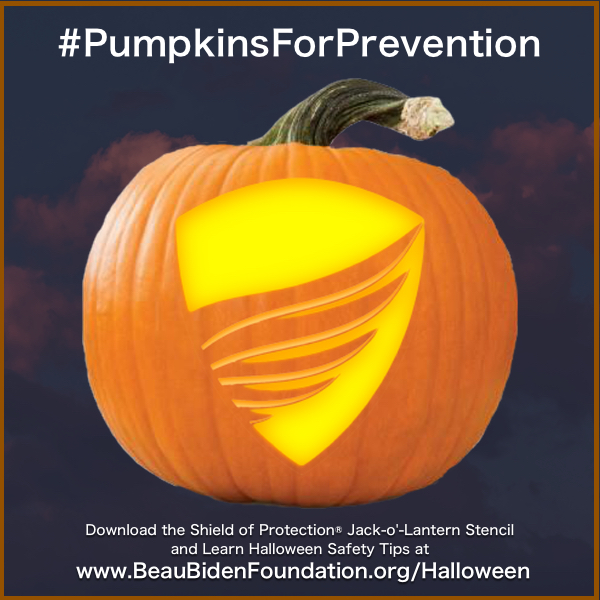 BeauBidenFdn's tweet photo. Picking pumpkins this weekend? Show off your commitment to child protection with our #ShieldOfProtection Carving Stencil. Download yours now at https://t.co/enEVGlD06k. Then snap a pic and share your pumpkins with us using #PumpkinsForPrevention. #Halloween https://t.co/PMgAXnO9vf