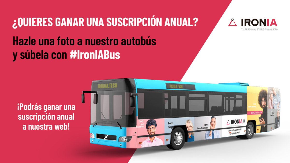 ¡Lanzamos concurso para los inversores que estáis en Madrid! Si véis el autobús de IronIA podéis ganar un año de suscripción gratis con tan sólo subir una foto a las redes y etiquetarla con #IronIABus. ¡Buena suerte con la caza del bus! 😀 #eduacionFinanciera #inversion #ahorro