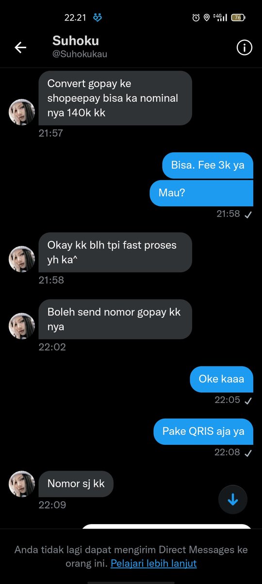 dienabebeh's tweet image. Guyss, aku hampir kena tipu wkwk. Dia mau CV tapi gamau pake QRIS. Kocakdah. Pas ketauan mau nipu langsung ngilang. Bantu RT guysss #zonauang