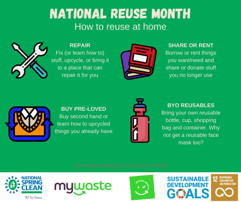 NationalSpringC's tweet photo. Looking for simple actions to take at home this #ReuseMonth? Take a look! Do you have any additional tricks to become a #reuser at home? @MyWasteIreland #SDGsIrl #Ireland https://t.co/mnHIgaKDWM