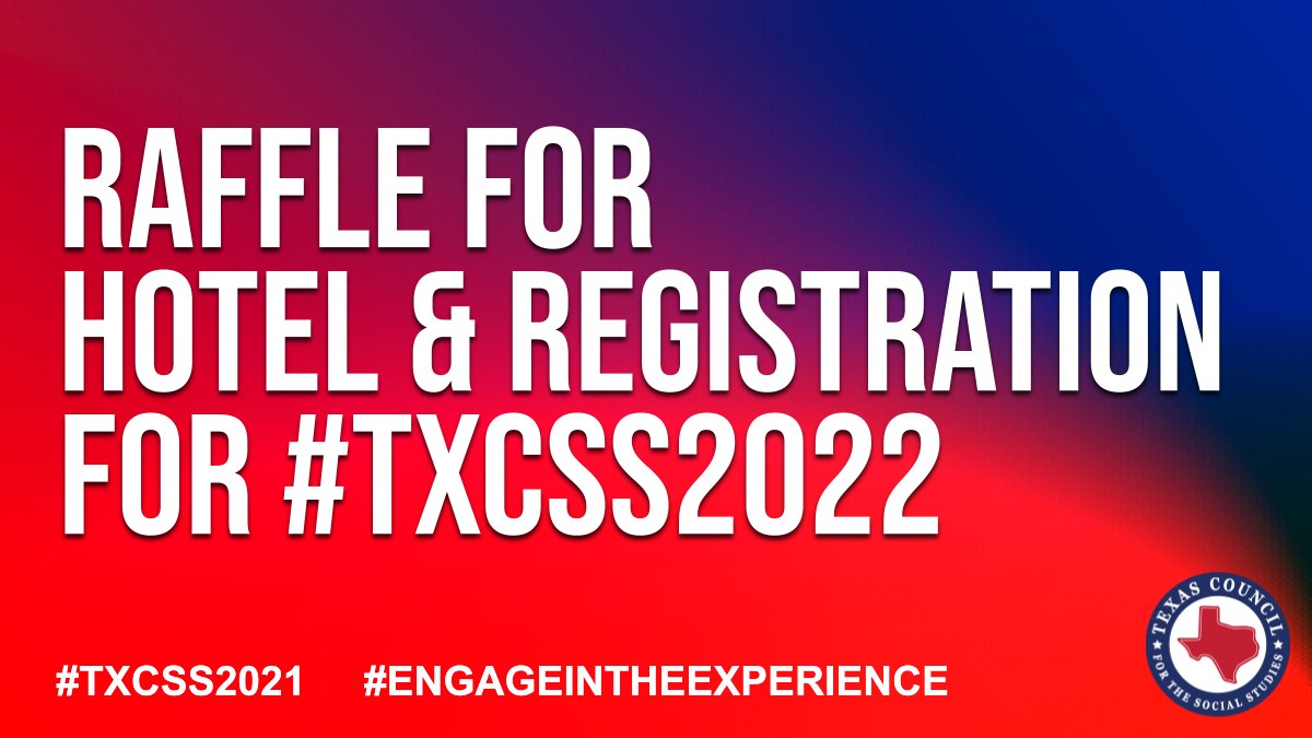 TxSocialStudies's tweet photo. The countdown to the #TXCSS2021 continues. Engage in the Experience at the #TXCSS booth in the exhibit hall where you can fill out a FREE raffle ticket for hotel/registration to #TXCSS2022. Learn more at https://t.co/lNEcaeV23V #socialstudies https://t.co/CiNnVhCGZi