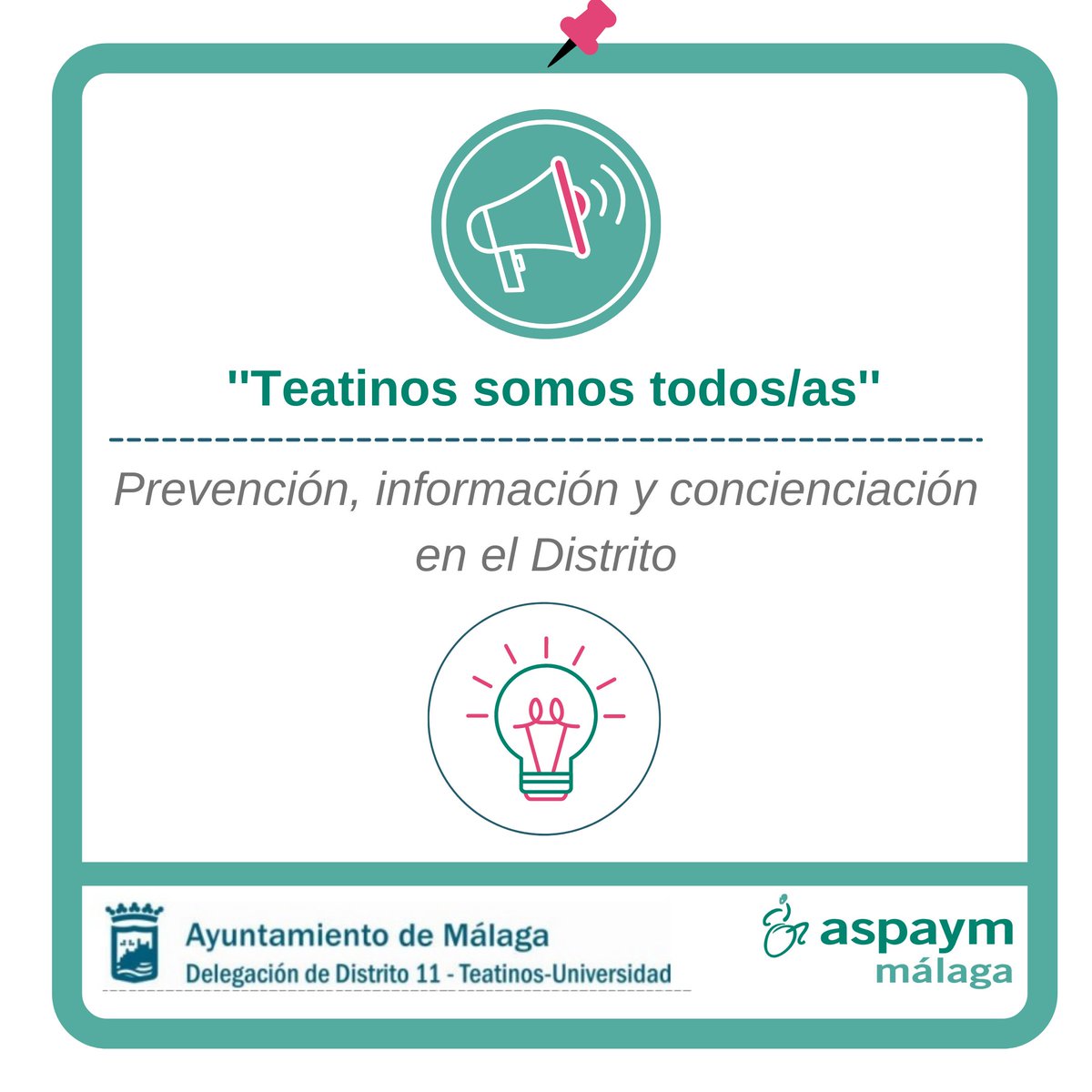 Aspaym_malaga's tweet photo. ➡️ ‘’Teatinos somos Todo/as’’: #prevención, #información y #concienciación
🔸Objetivos:
1️⃣ #Sensibilizar y #actitudespositivas hacia personas con #discapacidad
2️⃣ #Informacion y #asesoramiento a #personasmayores para prevenir nuevas discapacidades
[Distrito 11 Teatinos @malaga ] https://t.co/z4nCLITvol