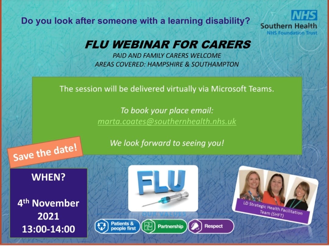 It's that time of year again! Our #carers #webinar will cover all #information #flu and #flu #vaccine related. If you are a #paidcarer or a #familycarer in #Hampshire or #Southampton join us on 4th November. @IPenfold @elveta4 @nhampshireccg @NHSSEHantsCCG @NHSSotonCityCCG