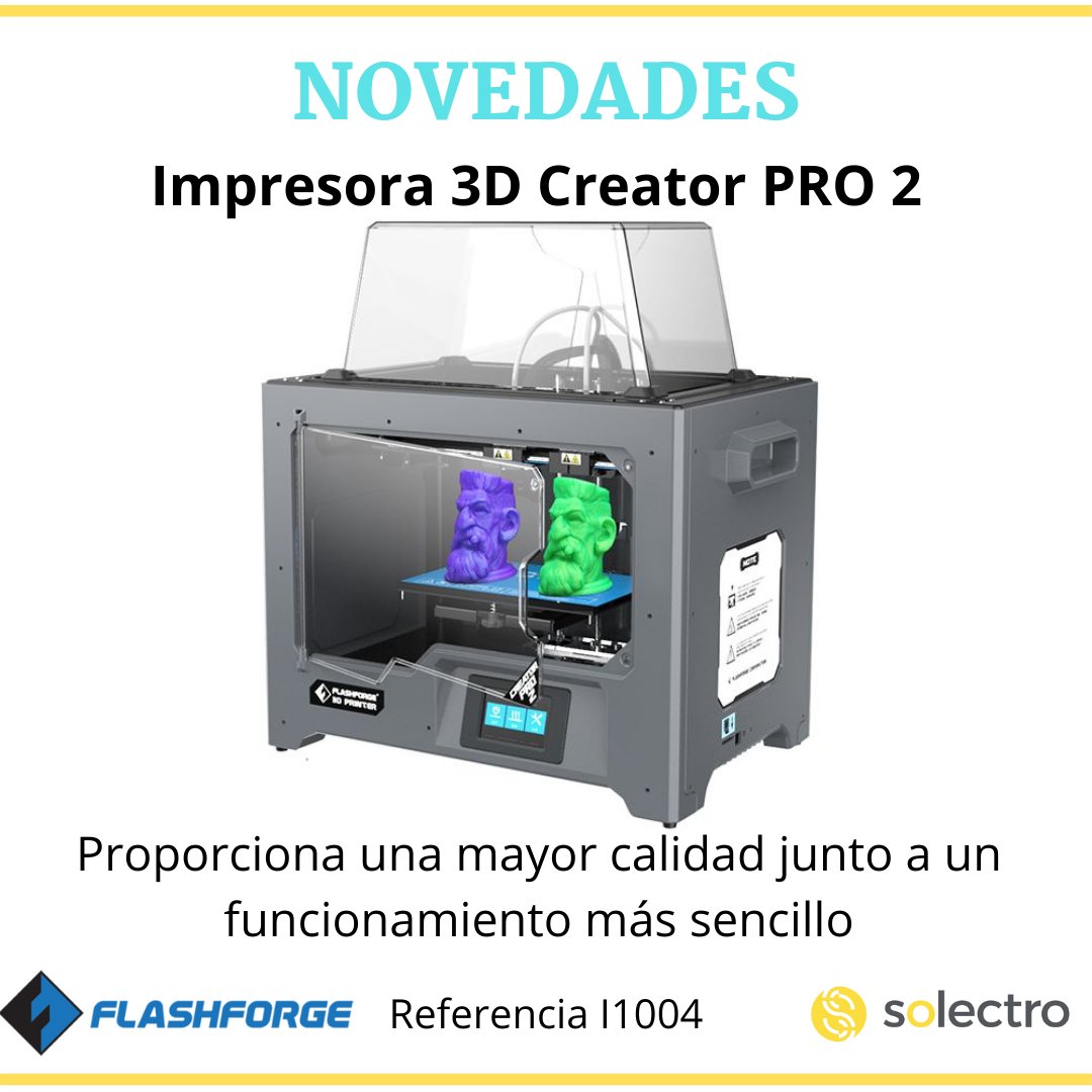 solectroshop's tweet image. Creator PRO 2 es la mejor opción para una mayor calidad junto a un funcionamiento más sencillo.

➡️ Out of the box
➡️ 2 carretes
➡️ Diseño anti-raspado
➡️ Amplia compatibilidad de filamentos

solectroshop.com/es/impresoras-…
#Flashforge #Ceatorpro #creatorpro2 #impresora3d #3dprinter #PLA