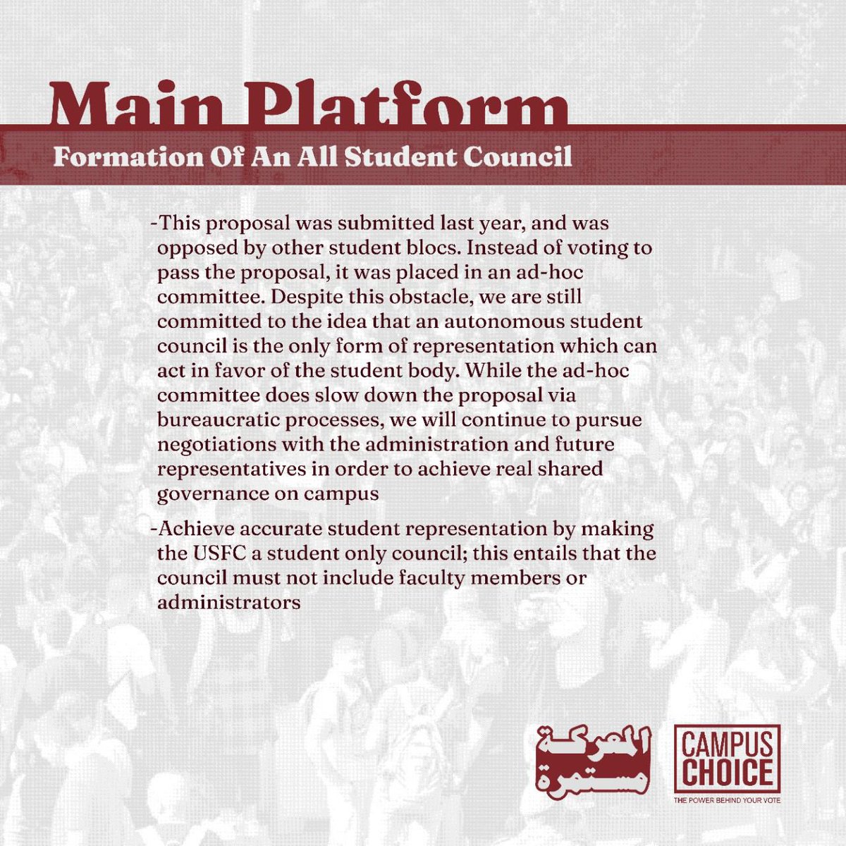 aubsecularclub's tweet photo. This is the AUB Secular Club's main platform for this year's elections! We call upon all activist allies, friends, media, and concerned students to share widely so that our demands are heard.

#المعركة_مستمرة 
#VoteCampusChoice https://t.co/65jZuvZKIg