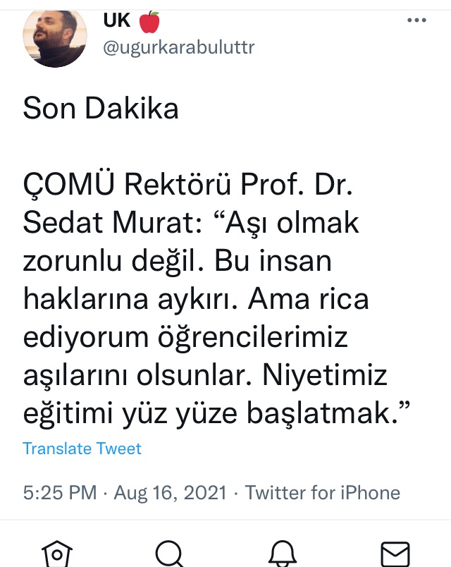 castro_umut's tweet photo. @onsekizmartuni Değerli Rektörümüzün Açıklaması Ve Okulumuzun pcr testi ile ilgili görüşü Umarım Bunlara zıt bir tutarsız açıklama yapmazsınız https://t.co/6G3NiFMmfR