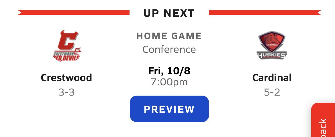 AuroraChevy's tweet photo. One more on our radar is the @cwoodftball The boys coached by @Jack_Damato and staff have scored 114 points in their last two outings! Huge home conference game with big implications!! Come support and watch the amazing @crestwood_band at halftime! #reddevils @cwoodreddevils https://t.co/VipliVuyPa