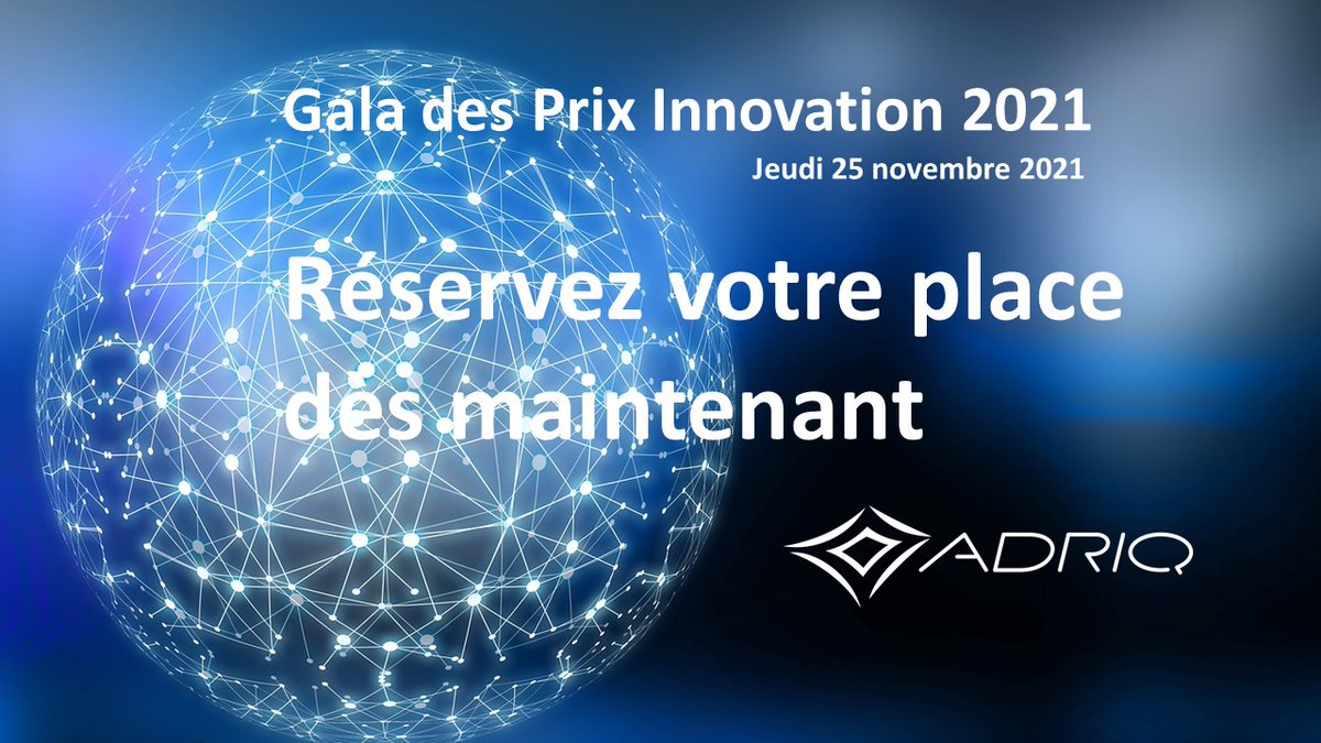ADRIQ_RCTi's tweet photo. Gala #PrixInnovation @ADRIQ_RCTi 25NOV2021.
17h30: Salon Incub-Innovation + réseautage.
18h30: remise des Prix Innovation 2021 avec invités de marque.
20h: réseautage de tables en tables.
Billets pour le RDV annuel de l’innovation au Québec: https://t.co/QtOejlwqvY. https://t.co/3IC8s9SL5H