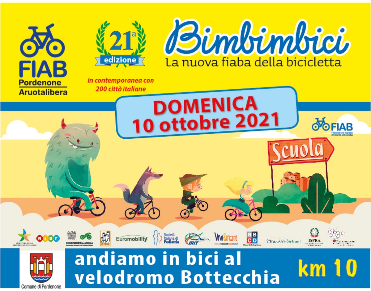 comunepordenone's tweet photo. 🚲 Torna domenica #10ottobre la 21ª edizione di Bimbimbici
🗺️ Una allegra pedalata in sicurezza da Piazza XX Settembre al velodromo Bottecchia lungo un percorso di 10 km adatto a tutti.
Info 👉 https://t.co/wyx2CGBYOF
 
@FVGlive @somewherefvg @pnturismo #EventiPN #Pordenone https://t.co/Z1NsEBYGce