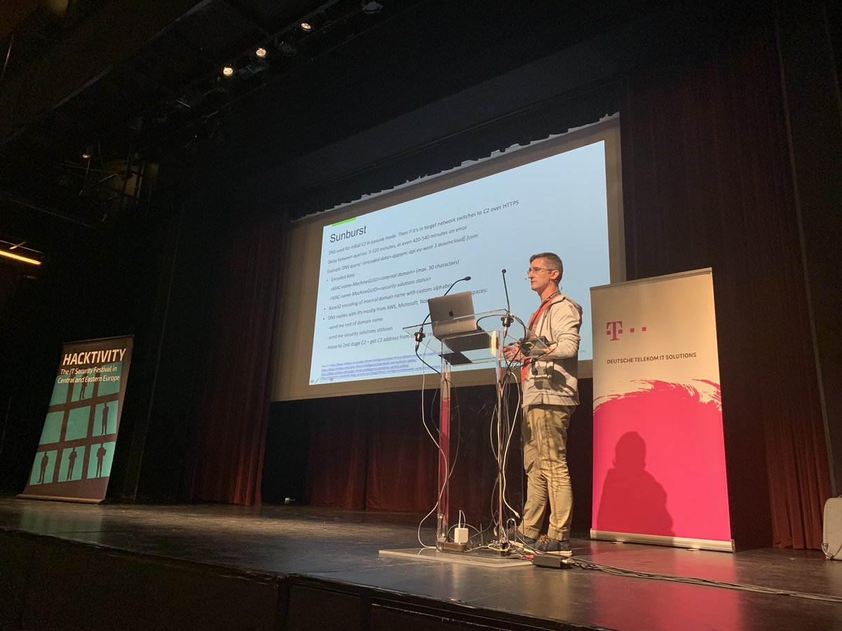 hacktivityconf's tweet photo. It’s always DNS … 
even if it is offensive data exfiltration
Piotr Głaska on stage #sunburst #hacktivity2021 https://t.co/BRmuynUD53