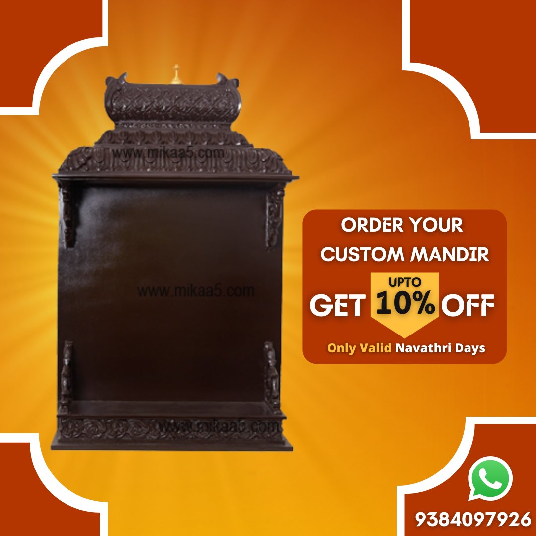 Mikaa5official's tweet photo. Order Your Customized Pooja Mandir
Get Upto 10% OFF
Only Valid #NavarathriDays
Place order on WhatsApp : 9384097926
#poojamandirsale #poojamandirfestival
#navrathrimandir #custommademandir #customizedtemple
#customizedmandir #woodenmandir #woodtemple #mandirforhome https://t.co/nsdh8IWbOM