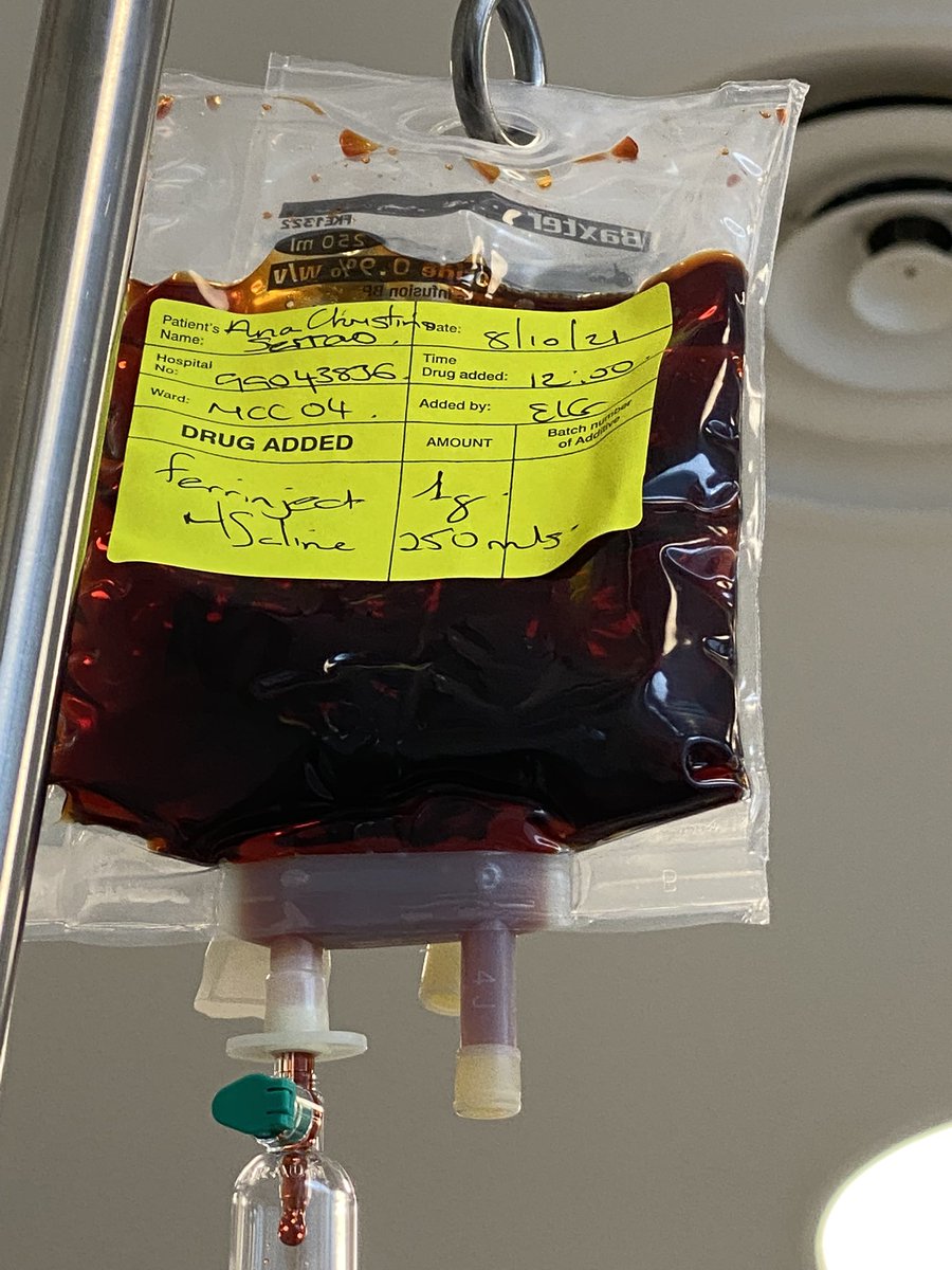 acserrao76's tweet photo. Today’s #LivedExperience coming straight from @uclh #Macmillan all good. Hoping this little bag of #Ferinject #Iron going to sort out my #IronDeficiency #anaemia for a while. Staff so nice in here too ❤️ https://t.co/aOfWTIEfG4
