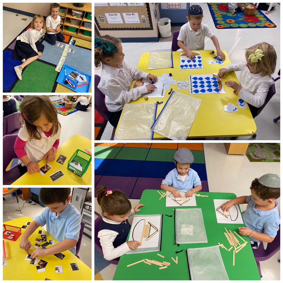 TorahDaySchool's tweet photo. Morah Marissa and Morah Jennifer’s Kindergarten friends enjoyed Parshas Noach centers using a curriculum which integrates parsha with STEM. Their centers included matching, counting, and working on a writing skills. https://t.co/JbmFZgM2hc
