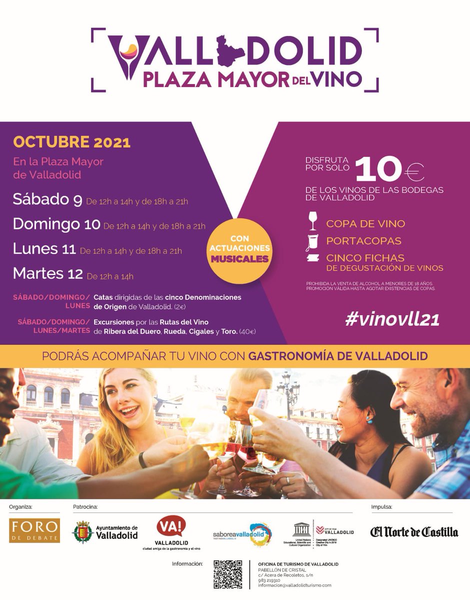 SaboreaVLL's tweet photo. Aquí te dejamos la programación de la primera jornada de Valladolid Plaza Mayor del Vino. ¡Salud 🍷! #VinoVLL21 https://t.co/aflMCGKkXi