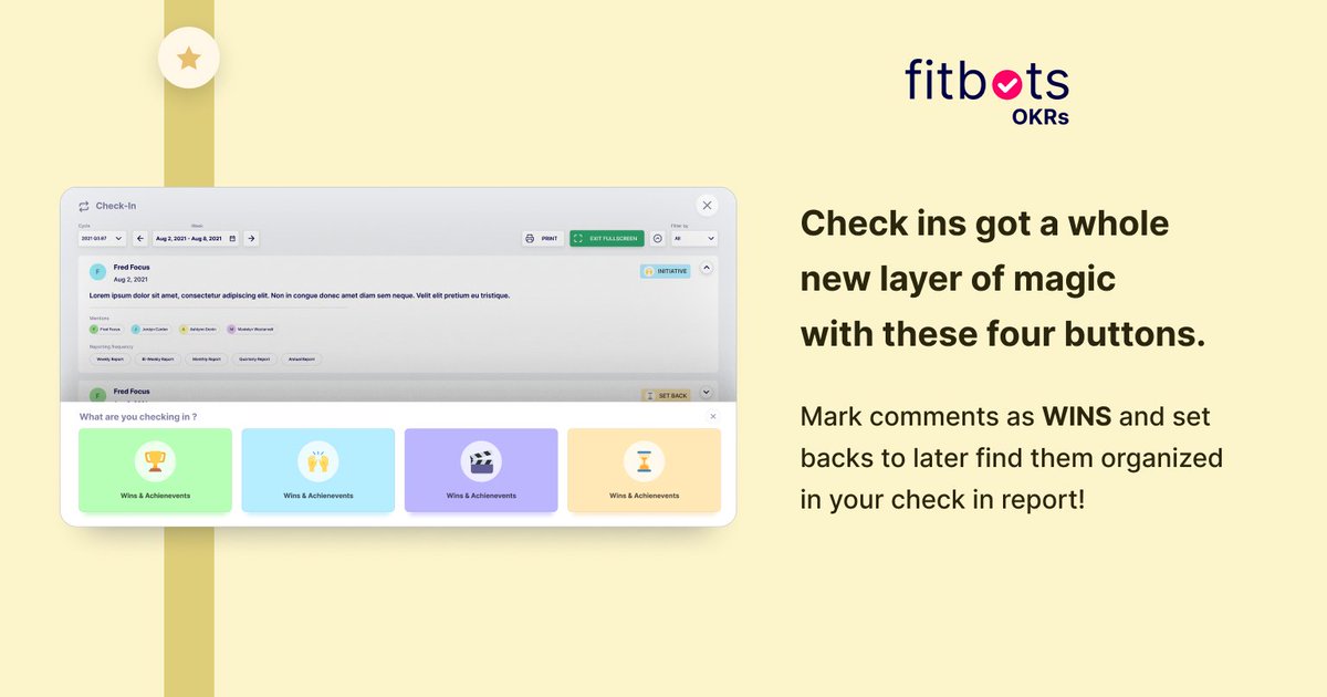 Fitbotsokrs's tweet photo. #OKR Check-Ins are not just a mundane #WeeklyRitual, but involve a whole lot of #celebration, #emotion and #passion, which helps teams drive focus and pick the right #metrics towards achieving their #goals. Do them right with @Fitbotsokrs !
#OKRs #OKRstars https://t.co/mubDYis1Q1