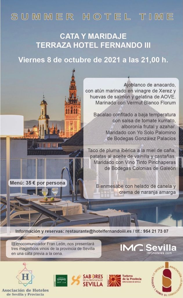 DIPUSEVI's tweet photo. Las 'Catas de los sentidos' recalan esta noche en Hotel Fernando III de Sevilla, a las 21h ✅ Maridaje de gastronomía y vinos en hoteles de la provincia para disfrutar del 'Summer Hotel Time' y los atardeceres

#ProvinciaSev #TurismoSev @SaboresSevilla @Hotels_Sevilla @prodetur https://t.co/KQmFS65HGV