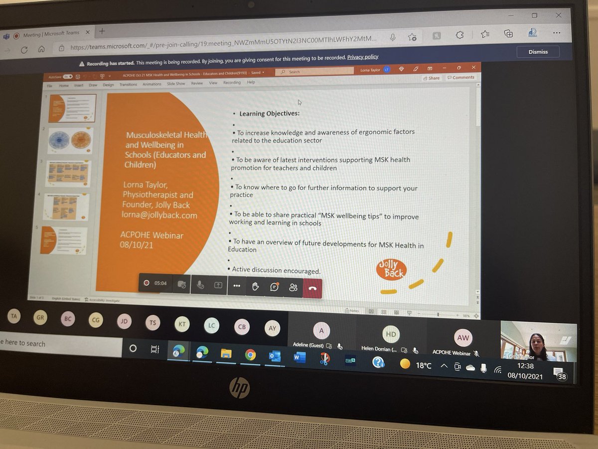 ACPOHE's tweet photo. @acpohe webinar is LIVE! 🎥 Physio Lorna Taylor from @JollyBack is talking about MSK Health &amp; Wellbeing in Schools 🧑‍🏫👨‍🏫 @thecsp @wcptOHE @thecspstudents @FOMNews @SOMNews @UKVRA @EHS_VocRehab @glikeria_sk https://t.co/ziNo4G4fKQ