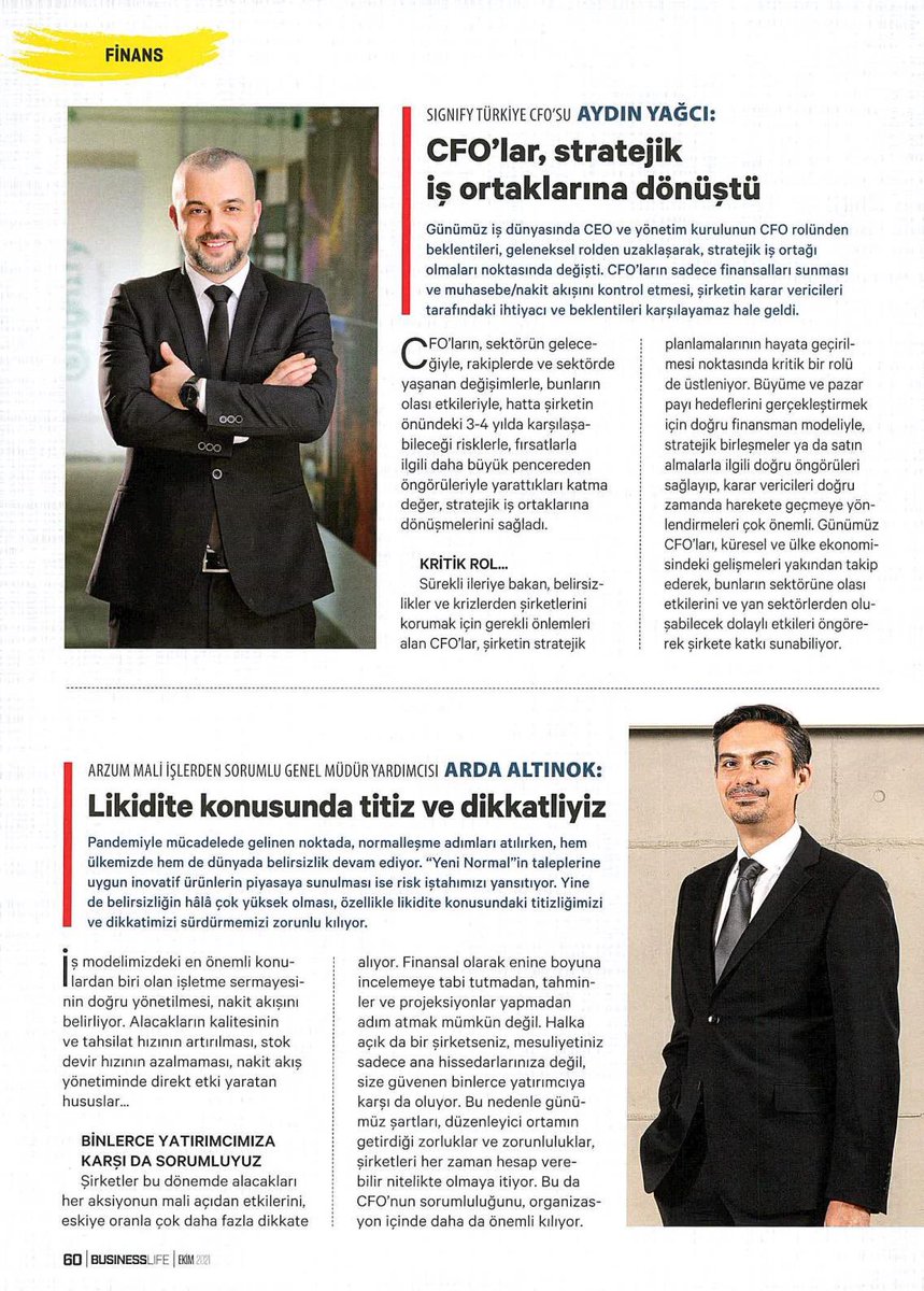 SignifyTurkiye's tweet photo. Signify TR ve Maghreb CFO’su Aydin Yagci CFO'lar, stratejik iş ortaklarına dönüştü. Günümüz iş dünyasında CEO ve yönetim kurulunun CFO rolünden beklentileri, geleneksel rolden uzaklaşarak, stratejik iş ortağı olmaları noktasında değişti. 

@Businesslife_TR https://t.co/2bRQO3DPwp