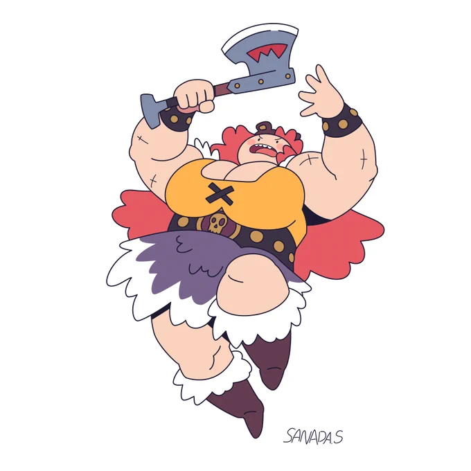 週末おえかきマイRPGキャラクターシリーズ。前衛が男とだれが決めた?氷河の国のバーバリアン、マーゴ登場。ジェンダーの壁をもたやすく打ち破るダイナマイトボディ(破壊力的な意味で) 