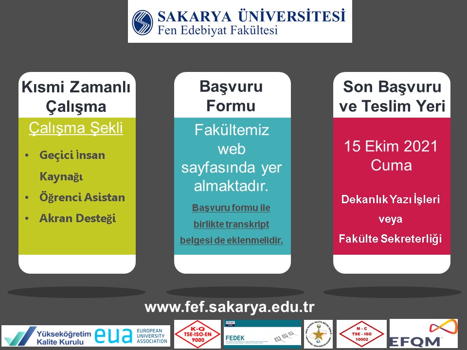Kısmi zamanlı çalışma bursundan yararlanmak isteyen öğrencilerimiz detaylı bilgiye fakültemiz web sayfasından ulaşabilirler. (fef.sakarya.edu.tr)
<a href="/sakaryauni/">Sakarya Üniversitesi</a> @SakaryaFEF 
#sakaryafef