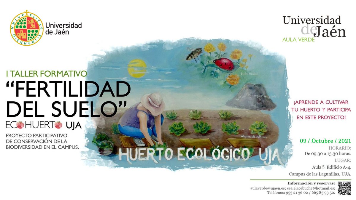 ujaen's tweet photo. 📢Sigue abierta la inscripción ✍ para participar en el taller formativo "La fertilidad del suelo" del programa Ecohuerto Universitario 🥦🍆 en la @ujaen que se celebrará mañana sábado de 9:30 a 13:30 horas.
Más ℹ👉https://t.co/dTQN6pyDhr #UJAResponsable #UJASostenible https://t.co/loM0LaDOAj