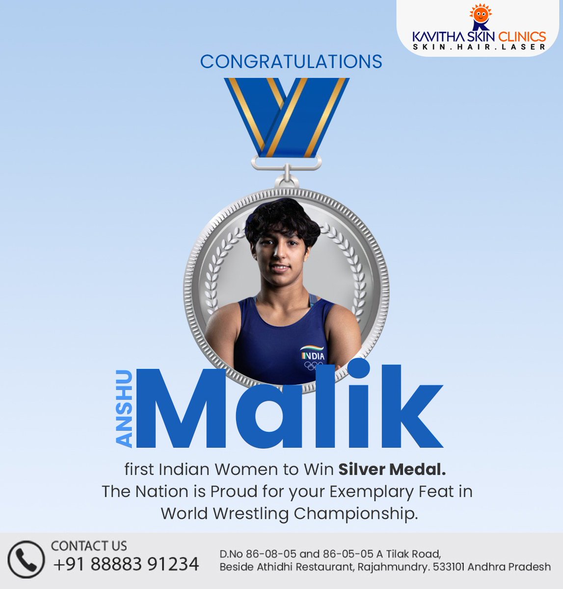 SkinKavitha's tweet photo. Congratulations Anshu Malik first Indian Women to Win Silver Medal in World Wrestling Championship.
The Nation is Proud for your Exemplary Feat.
#AnshuMalik #WorldWrestlingChampionship #Congratulations https://t.co/sUJHJQZIF1