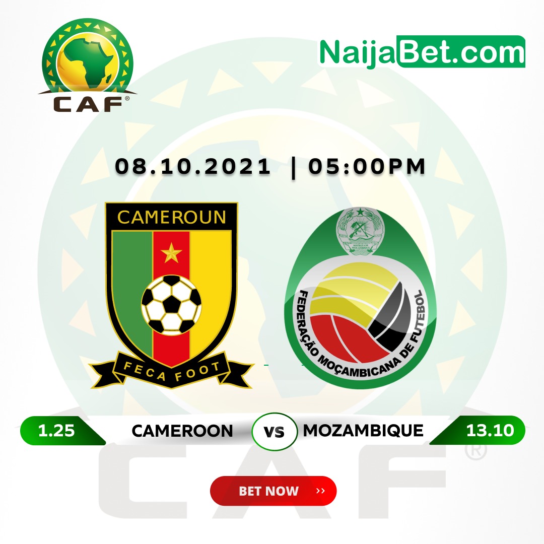 dee_juls's tweet photo. #CAF
🏟 Cameroon 🇨🇲  vs Mozambique 🇲🇿 
08:10:2021
🕔 5:00 pm

Cameroon 1.26
Draw 5.55 odd
Mozambique 13.10

Bet now on 

#caf #naijabet https://t.co/UnT2w2b70q