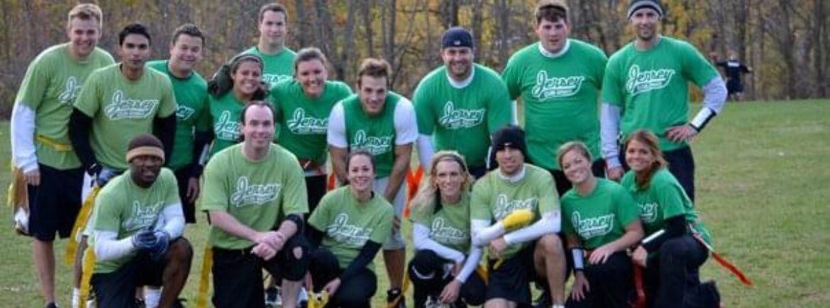 Here is my flag football team from 2010. I am upper right, with my playbook on my arm